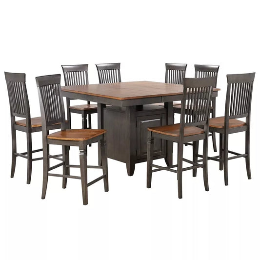 Sunset Trading Dakota 5 Piece Counter Height Extendable 42-54" Pub Dining Room Kitchen Bistro Table Set with Built in Storage Cabinet