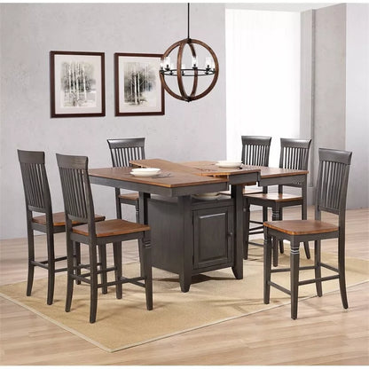 Sunset Trading Dakota 5 Piece Counter Height Extendable 42-54" Pub Dining Room Kitchen Bistro Table Set with Built in Storage Cabinet