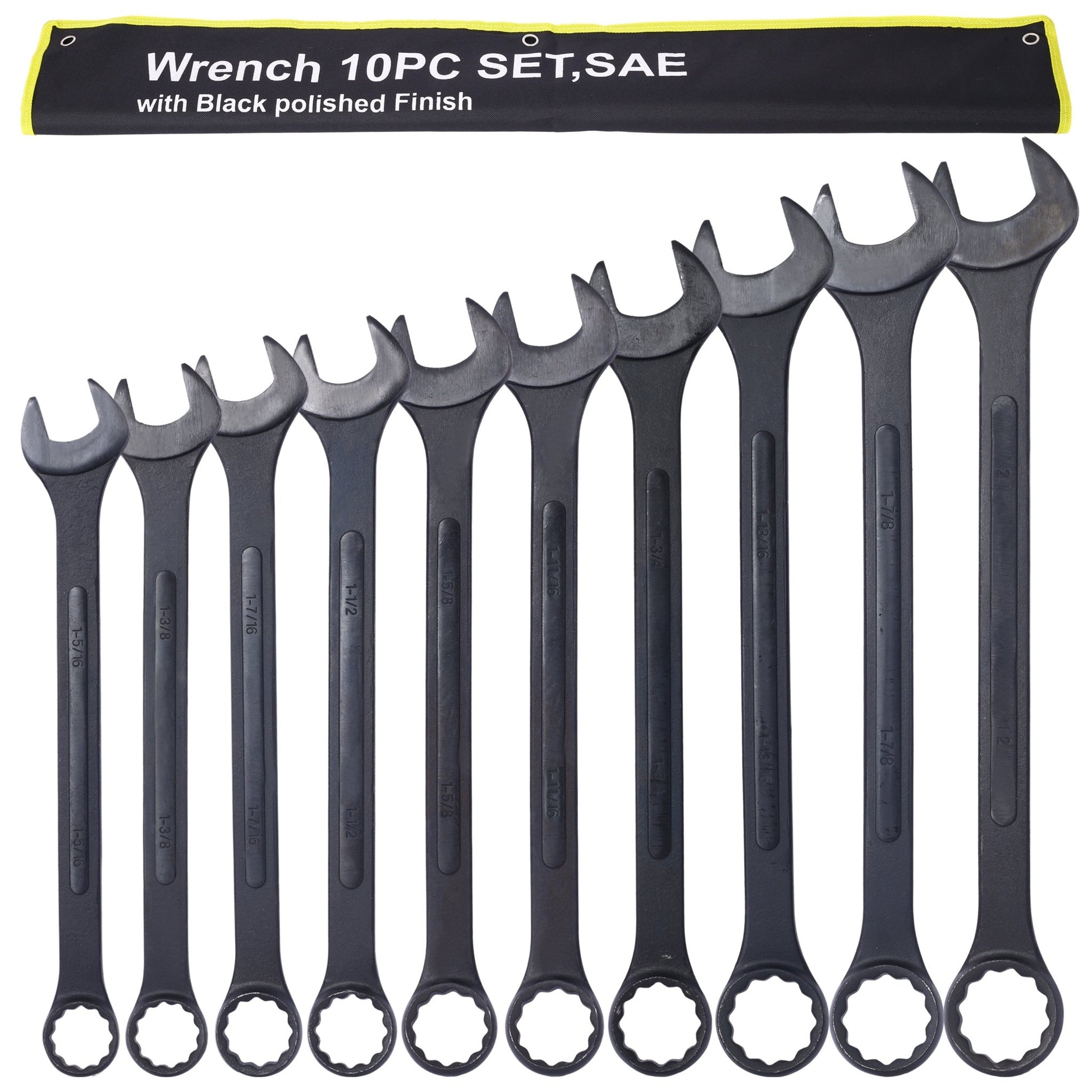 SAE Jumbo Combination Wrench Set Extra Large,10 PC SAE Black - Oxide Jumbo Combo Wrench Set 1 - 5/16' - 2' with pouch - 1st Choice Furniture Direct