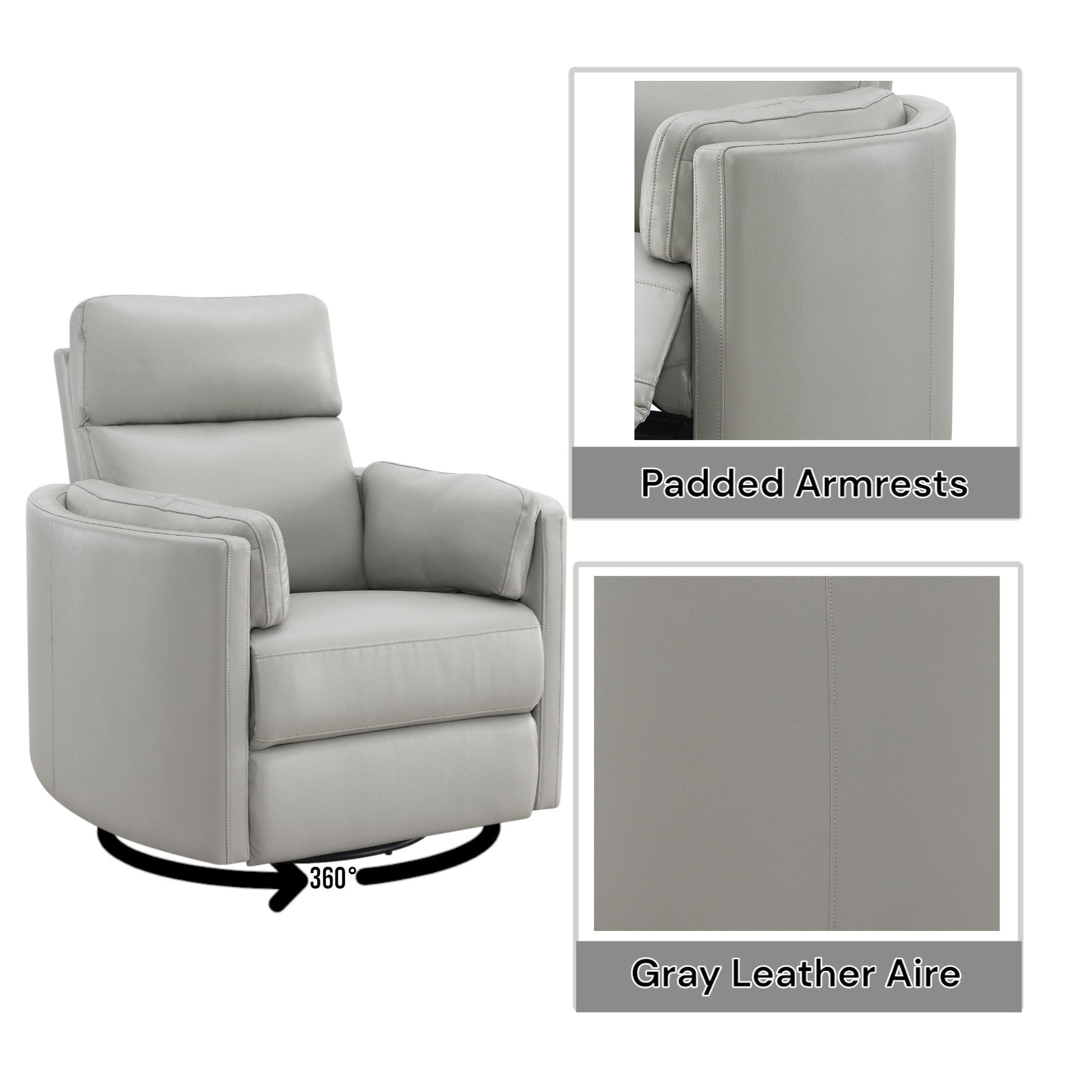 Sagen Gray Leather Aire Recliner W/Swivel & Glider - 1st Choice Furniture Direct