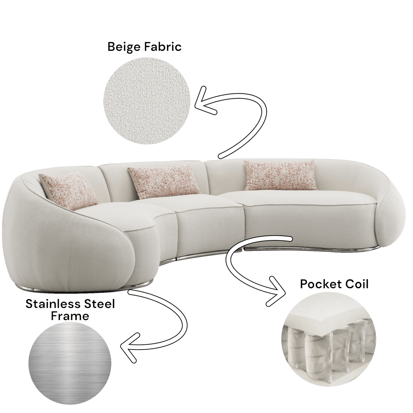 Sahara Beige Boucle Sectional Sofa W/3 Pillows - 1st Choice Furniture Direct