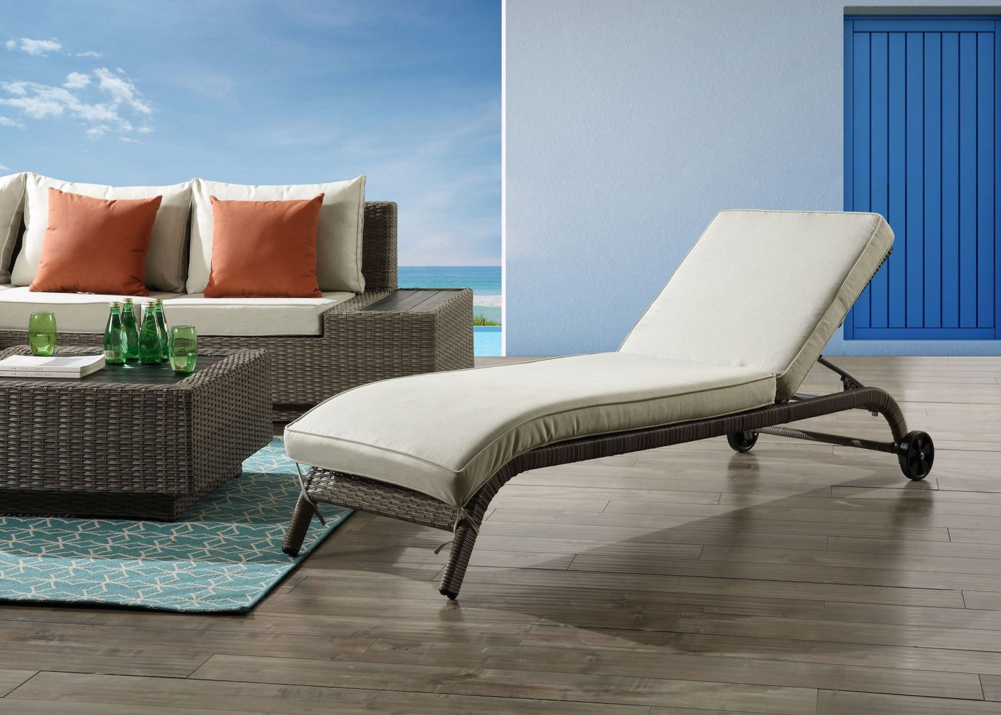 Salena Beige Fabric & Gray Finish Patio Sun Lounge - 1st Choice Furniture Direct