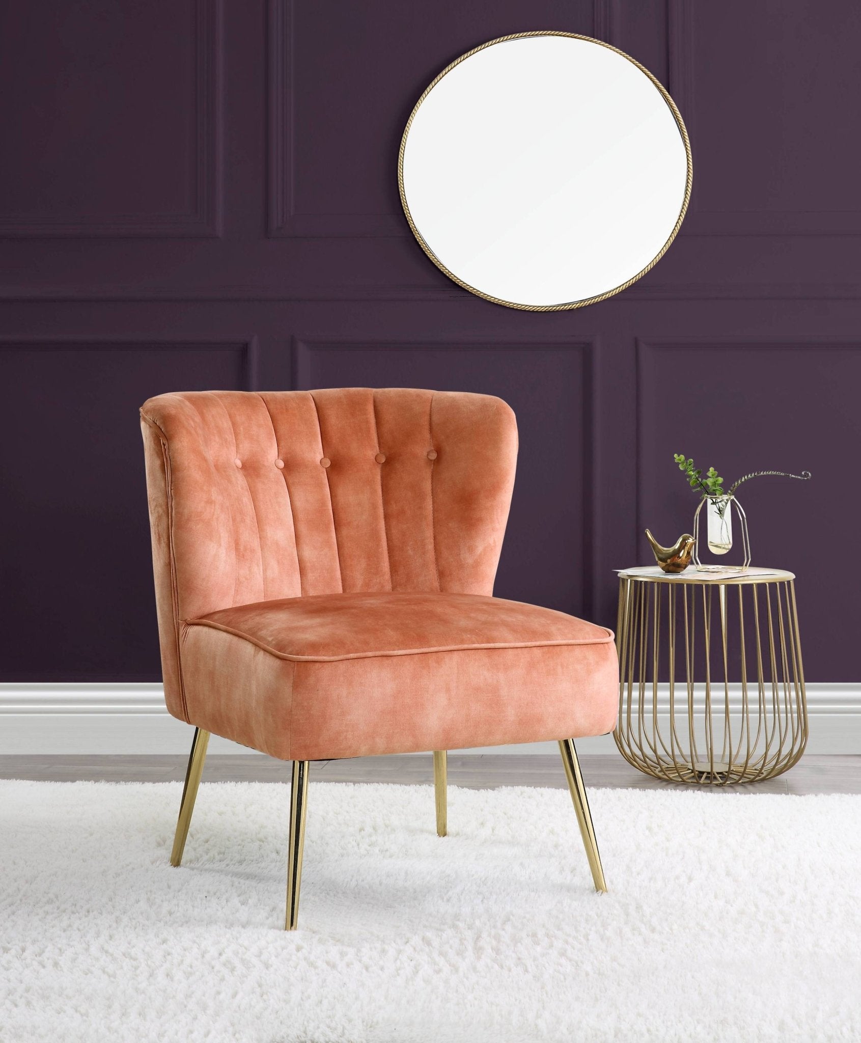 Sambell Burnt Orange Velvet Accent Chai - 1st Choice Furniture Direct