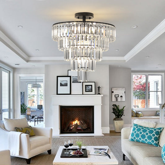 (Same as W1340110374/L5011) 20' Black Crystal Chandelier Ceiling Light, Modern Luxury 10 - Light Flush Mount Light Fixture, Elegant Home Lighting for Living Room, Dining Room, Bedroom (No Bulbs) - 1st Choice Furniture Direct