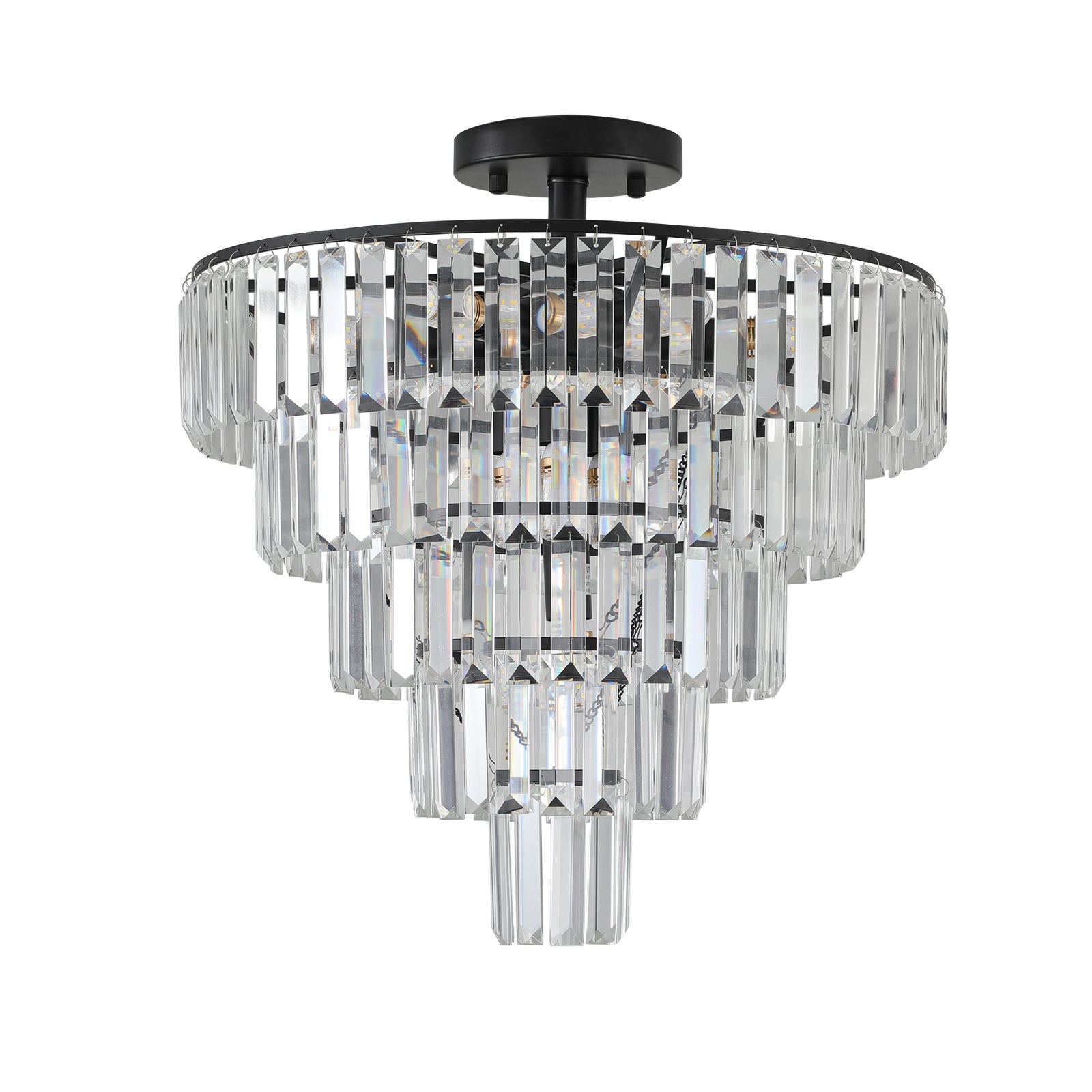 (Same as W1340110374/L5011) 20' Black Crystal Chandelier Ceiling Light, Modern Luxury 10 - Light Flush Mount Light Fixture, Elegant Home Lighting for Living Room, Dining Room, Bedroom (No Bulbs) - 1st Choice Furniture Direct