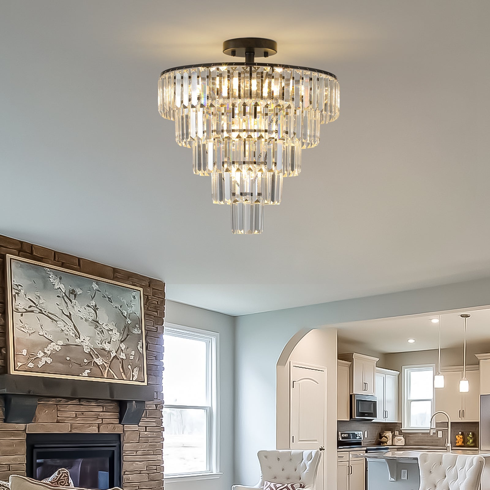 (Same as W1340110374/L5011) 20' Black Crystal Chandelier Ceiling Light, Modern Luxury 10 - Light Flush Mount Light Fixture, Elegant Home Lighting for Living Room, Dining Room, Bedroom (No Bulbs) - 1st Choice Furniture Direct