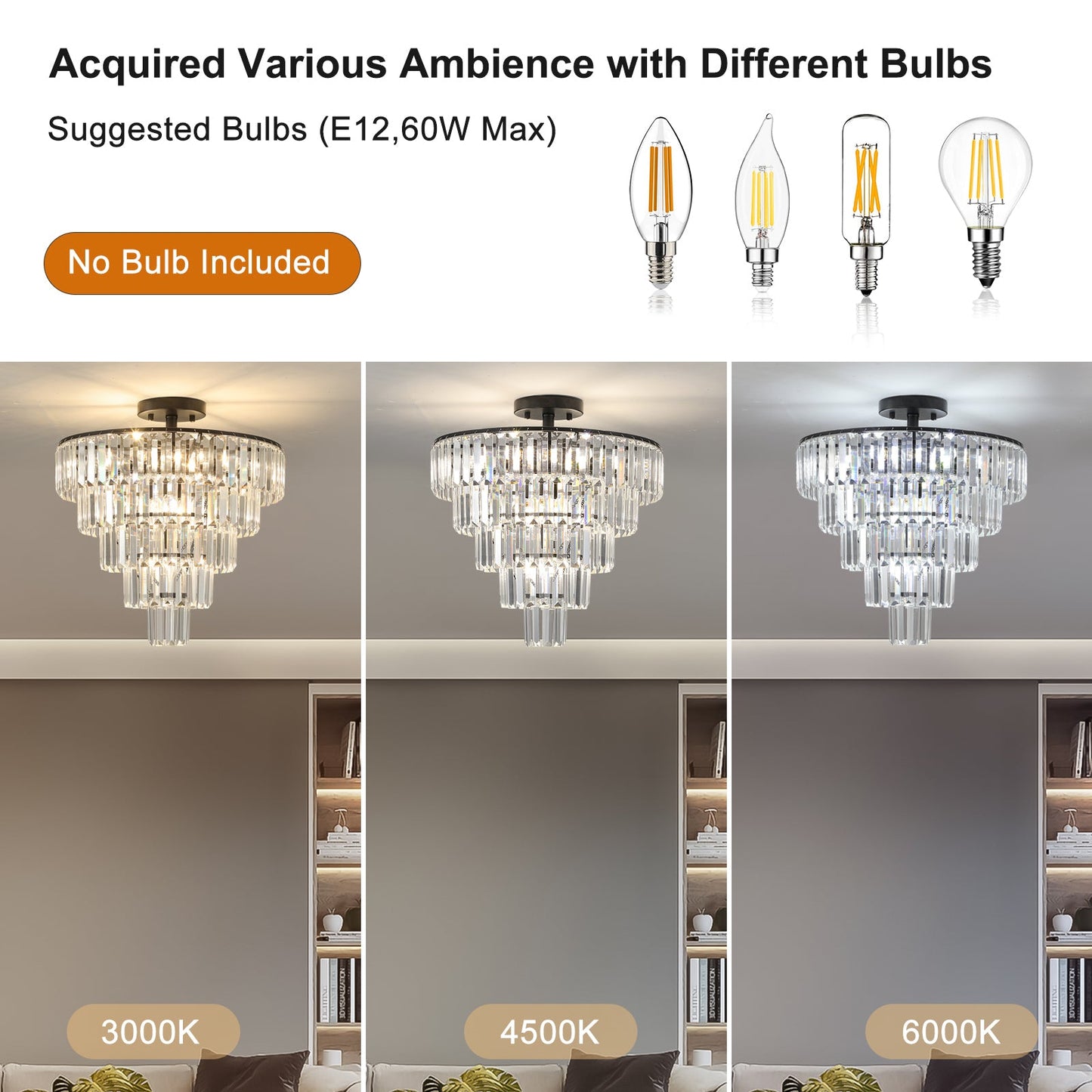 (Same as W1340110374/L5011) 20' Black Crystal Chandelier Ceiling Light, Modern Luxury 10 - Light Flush Mount Light Fixture, Elegant Home Lighting for Living Room, Dining Room, Bedroom (No Bulbs) - 1st Choice Furniture Direct