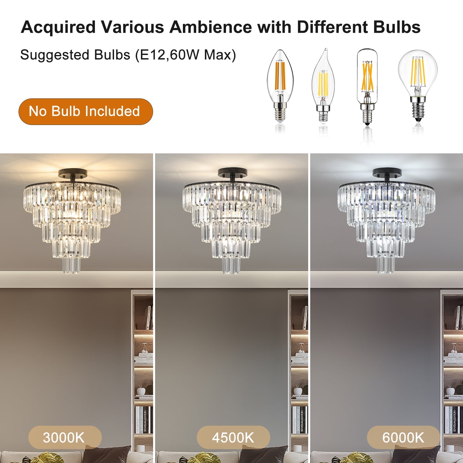 (Same as W1340110374/L5011) 20' Black Crystal Chandelier Ceiling Light, Modern Luxury 10 - Light Flush Mount Light Fixture, Elegant Home Lighting for Living Room, Dining Room, Bedroom (No Bulbs) - 1st Choice Furniture Direct