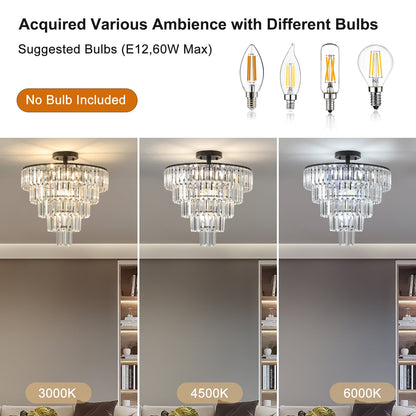 (Same as W1340110374/L5011) 20' Black Crystal Chandelier Ceiling Light, Modern Luxury 10 - Light Flush Mount Light Fixture, Elegant Home Lighting for Living Room, Dining Room, Bedroom (No Bulbs) - 1st Choice Furniture Direct