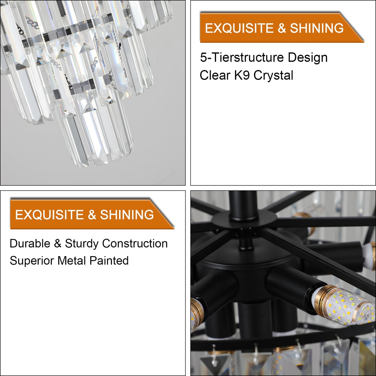 (Same as W1340110374/L5011) 20' Black Crystal Chandelier Ceiling Light, Modern Luxury 10 - Light Flush Mount Light Fixture, Elegant Home Lighting for Living Room, Dining Room, Bedroom (No Bulbs) - 1st Choice Furniture Direct