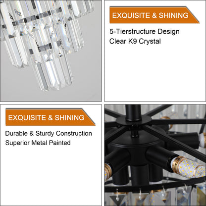 (Same as W1340110374/L5011) 20' Black Crystal Chandelier Ceiling Light, Modern Luxury 10 - Light Flush Mount Light Fixture, Elegant Home Lighting for Living Room, Dining Room, Bedroom (No Bulbs) - 1st Choice Furniture Direct