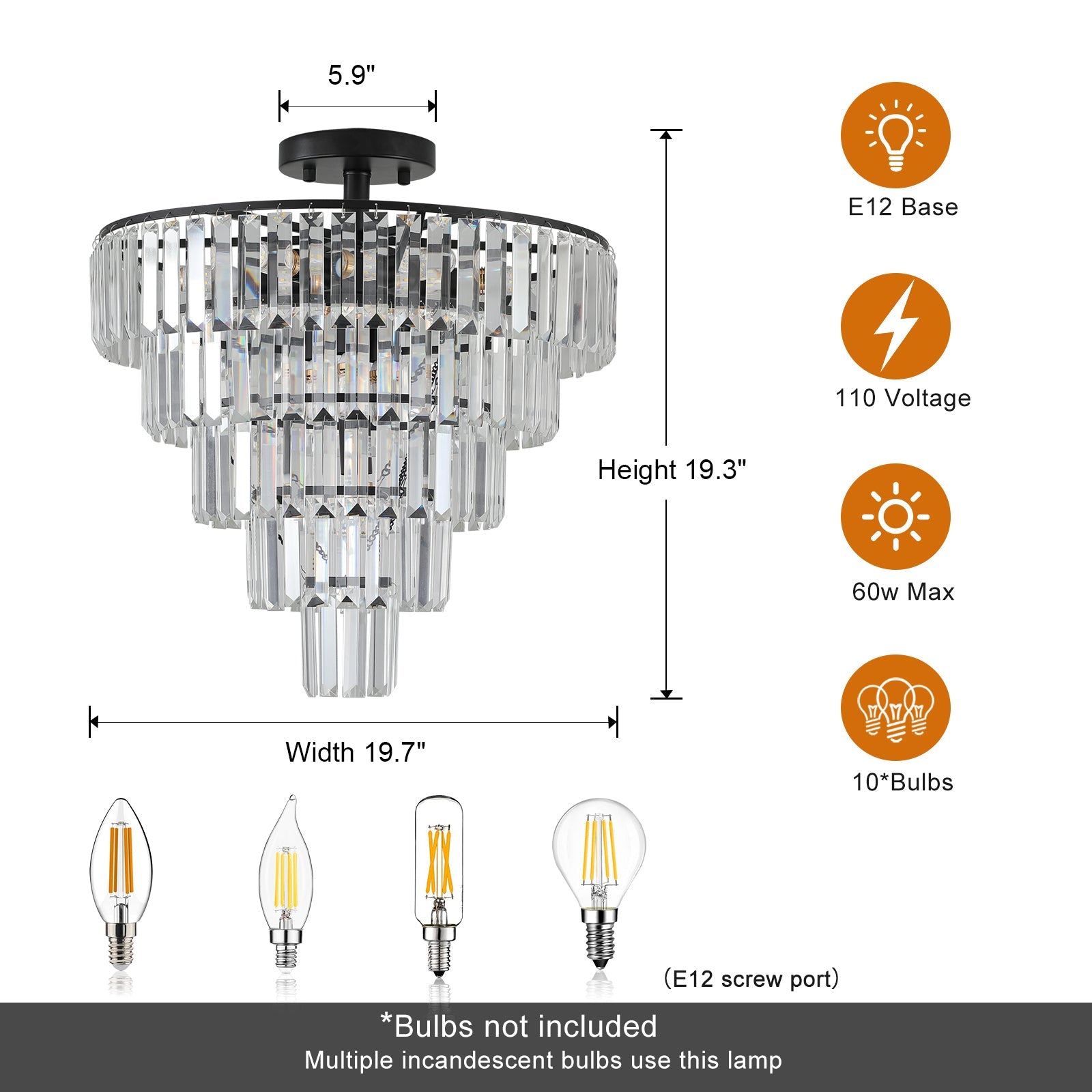 (Same as W1340110374/L5011) 20' Black Crystal Chandelier Ceiling Light, Modern Luxury 10 - Light Flush Mount Light Fixture, Elegant Home Lighting for Living Room, Dining Room, Bedroom (No Bulbs) - 1st Choice Furniture Direct