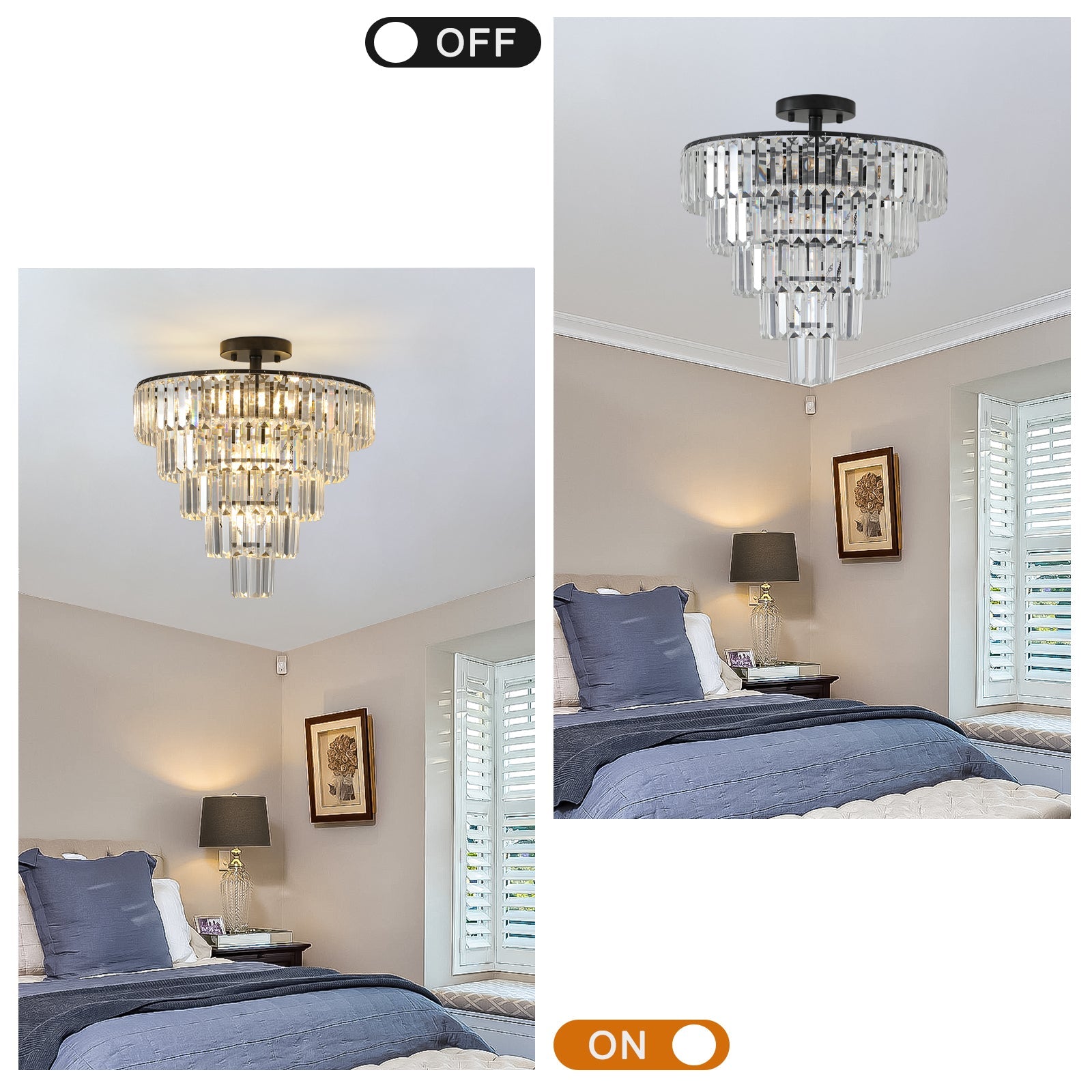 (Same as W1340110374/L5011) 20' Black Crystal Chandelier Ceiling Light, Modern Luxury 10 - Light Flush Mount Light Fixture, Elegant Home Lighting for Living Room, Dining Room, Bedroom (No Bulbs) - 1st Choice Furniture Direct