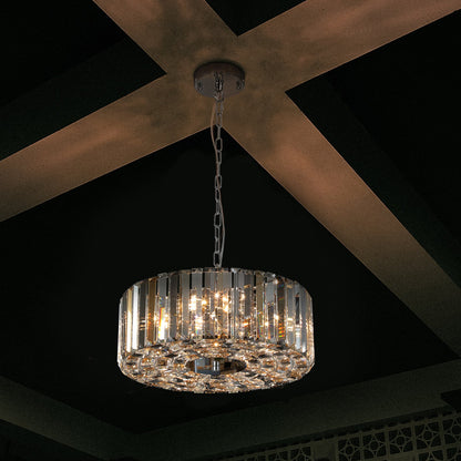 (Same as W1340120171/L5017) 17' Chrome Crystal Pendant Chandelier, Modern Hanging Light Fixture with Adjustable Height, 4 - Light E26 Base for Living Room, Dining Room, or Kitchen (No Bulbs) - 1st Choice Furniture Direct
