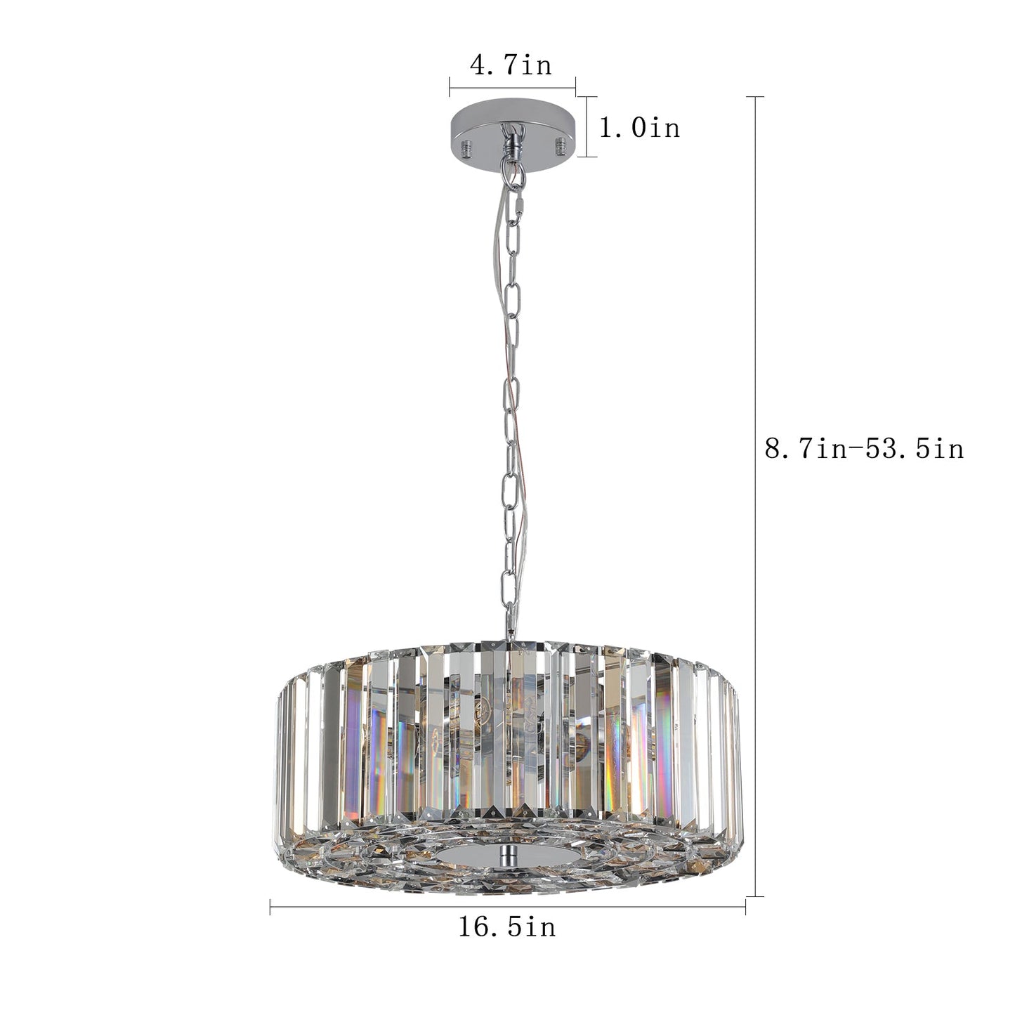 (Same as W1340120171/L5017) 17' Chrome Crystal Pendant Chandelier, Modern Hanging Light Fixture with Adjustable Height, 4 - Light E26 Base for Living Room, Dining Room, or Kitchen (No Bulbs) - 1st Choice Furniture Direct