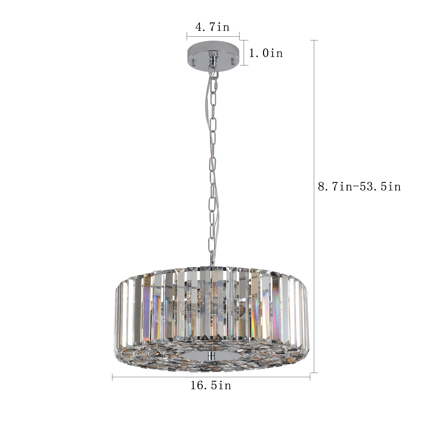 (Same as W1340120171/L5017) 17' Chrome Crystal Pendant Chandelier, Modern Hanging Light Fixture with Adjustable Height, 4 - Light E26 Base for Living Room, Dining Room, or Kitchen (No Bulbs) - 1st Choice Furniture Direct