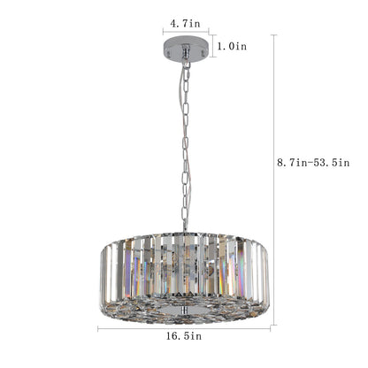 (Same as W1340120171/L5017) 17' Chrome Crystal Pendant Chandelier, Modern Hanging Light Fixture with Adjustable Height, 4 - Light E26 Base for Living Room, Dining Room, or Kitchen (No Bulbs) - 1st Choice Furniture Direct