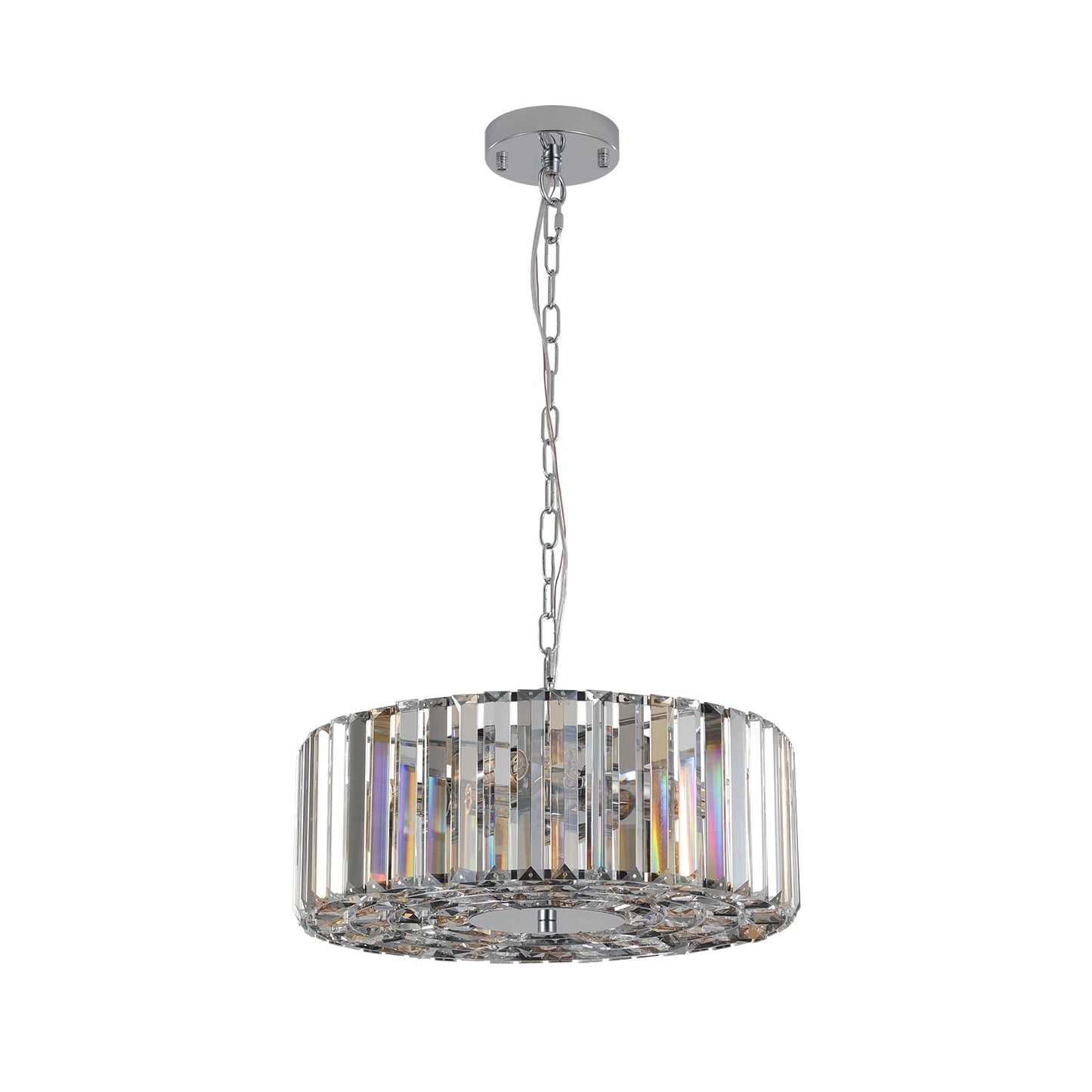 (Same as W1340120171/L5017) 17' Chrome Crystal Pendant Chandelier, Modern Hanging Light Fixture with Adjustable Height, 4 - Light E26 Base for Living Room, Dining Room, or Kitchen (No Bulbs) - 1st Choice Furniture Direct