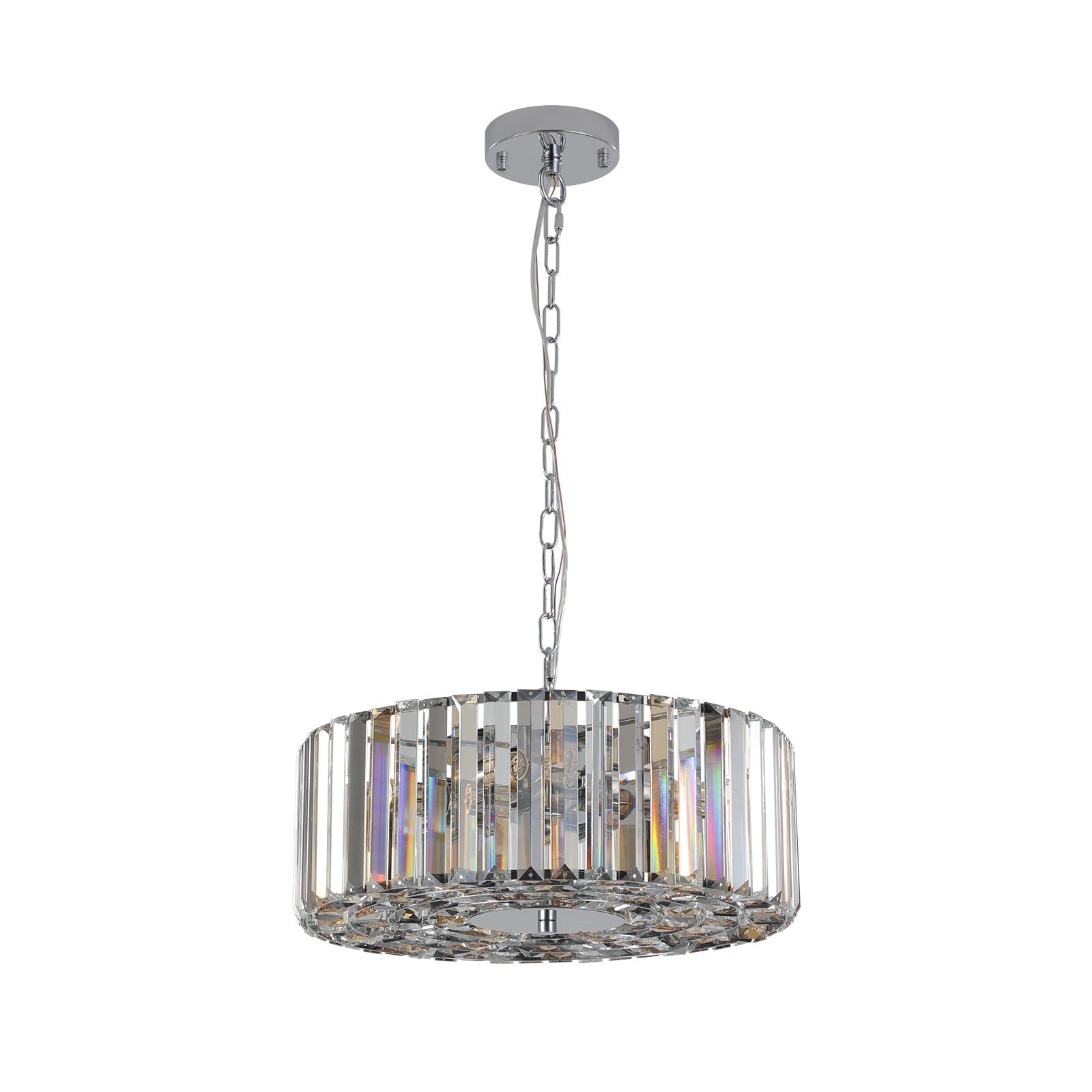 (Same as W1340120171/L5017) 17' Chrome Crystal Pendant Chandelier, Modern Hanging Light Fixture with Adjustable Height, 4 - Light E26 Base for Living Room, Dining Room, or Kitchen (No Bulbs) - 1st Choice Furniture Direct