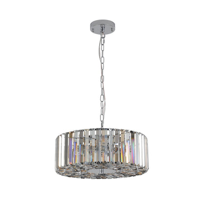 (Same as W1340120171/L5017) 17' Chrome Crystal Pendant Chandelier, Modern Hanging Light Fixture with Adjustable Height, 4 - Light E26 Base for Living Room, Dining Room, or Kitchen (No Bulbs) - 1st Choice Furniture Direct