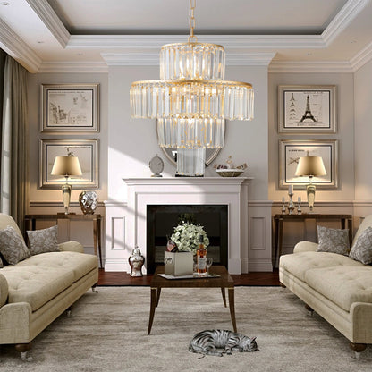 (Same as W1340126461/L5023) 20' Luxury 4 - Tier Crystal Chandelier, 12 - Light Gold Frame Pendant Light, Elegant Ceiling Lighting for Living Room, Dining Room, Bedroom (No Bulbs) - 1st Choice Furniture Direct
