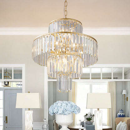 (Same as W1340126461/L5023) 20' Luxury 4 - Tier Crystal Chandelier, 12 - Light Gold Frame Pendant Light, Elegant Ceiling Lighting for Living Room, Dining Room, Bedroom (No Bulbs) - 1st Choice Furniture Direct