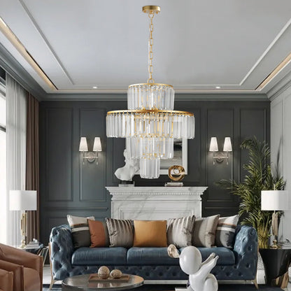 (Same as W1340126461/L5023) 20' Luxury 4 - Tier Crystal Chandelier, 12 - Light Gold Frame Pendant Light, Elegant Ceiling Lighting for Living Room, Dining Room, Bedroom (No Bulbs) - 1st Choice Furniture Direct