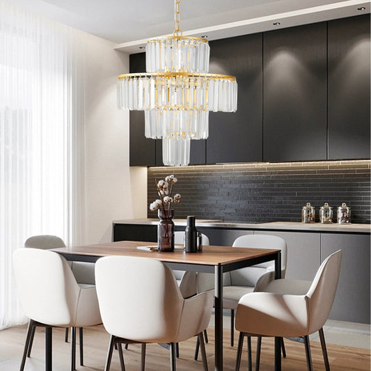 (Same as W1340126461/L5023) 20' Luxury 4 - Tier Crystal Chandelier, 12 - Light Gold Frame Pendant Light, Elegant Ceiling Lighting for Living Room, Dining Room, Bedroom (No Bulbs) - 1st Choice Furniture Direct