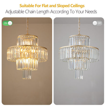 (Same as W1340126461/L5023) 20' Luxury 4 - Tier Crystal Chandelier, 12 - Light Gold Frame Pendant Light, Elegant Ceiling Lighting for Living Room, Dining Room, Bedroom (No Bulbs) - 1st Choice Furniture Direct