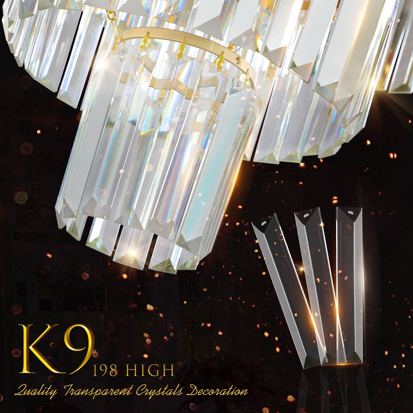 (Same as W1340126461/L5023) 20' Luxury 4 - Tier Crystal Chandelier, 12 - Light Gold Frame Pendant Light, Elegant Ceiling Lighting for Living Room, Dining Room, Bedroom (No Bulbs) - 1st Choice Furniture Direct