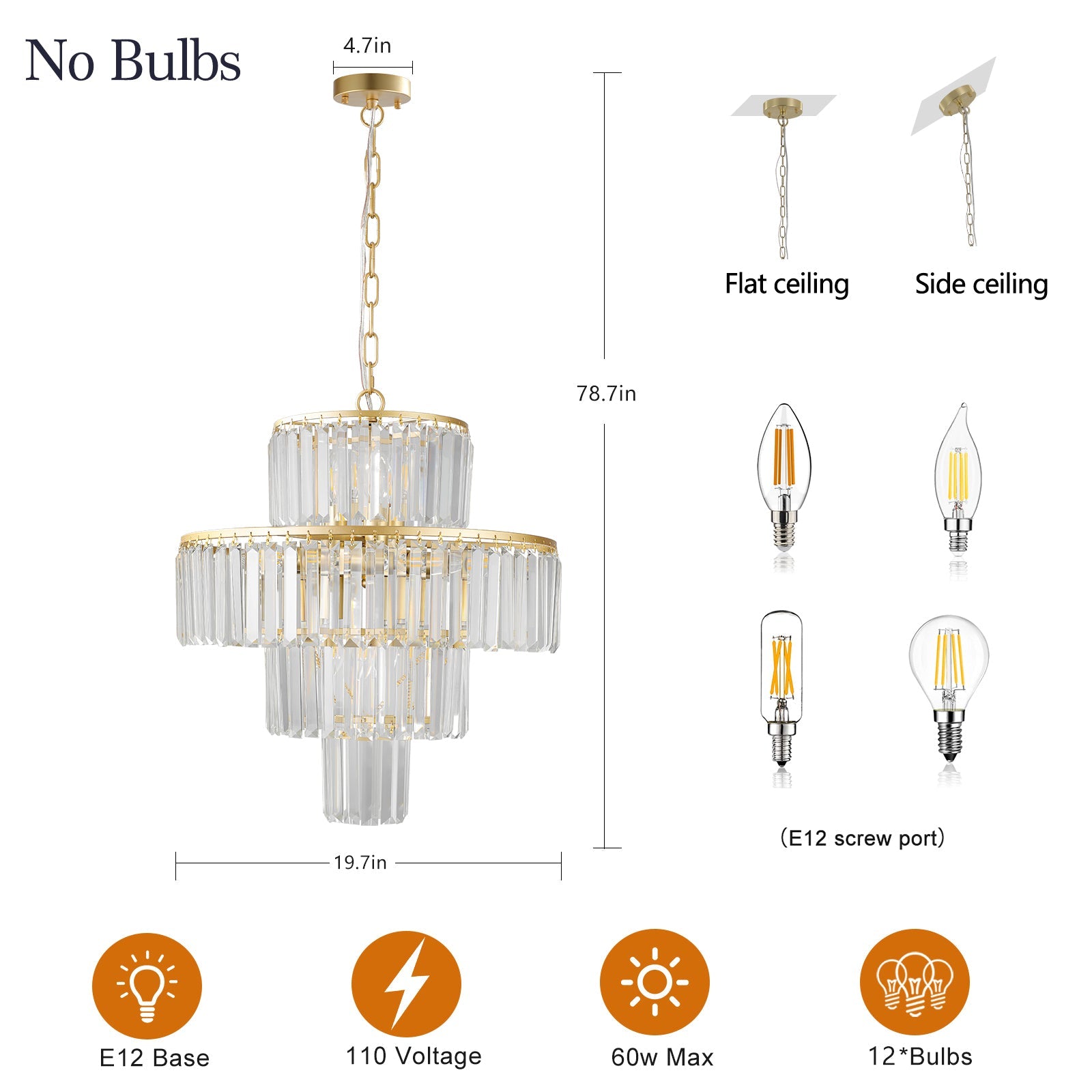 (Same as W1340126461/L5023) 20' Luxury 4 - Tier Crystal Chandelier, 12 - Light Gold Frame Pendant Light, Elegant Ceiling Lighting for Living Room, Dining Room, Bedroom (No Bulbs) - 1st Choice Furniture Direct