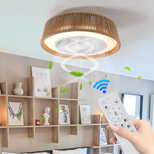(Same as W1340137055/L10003) 21' Bohemian Braided Ceiling Fan Light, Silent Remote Control with Timing Function, Adjustable Color Temperature, Suitable for Bedroom and Living Room - 1st Choice Furniture Direct