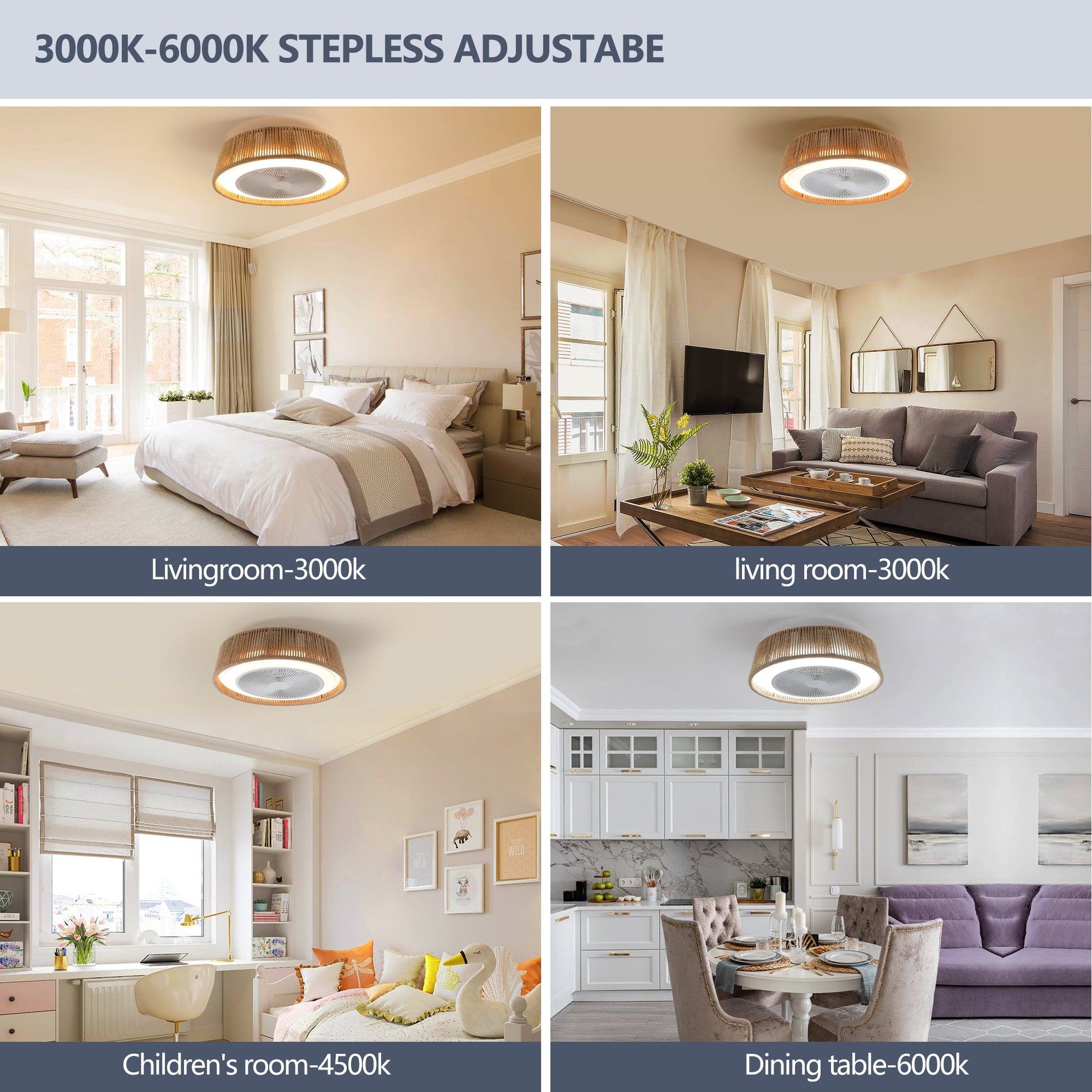 (Same as W1340137055/L10003) 21' Bohemian Braided Ceiling Fan Light, Silent Remote Control with Timing Function, Adjustable Color Temperature, Suitable for Bedroom and Living Room - 1st Choice Furniture Direct