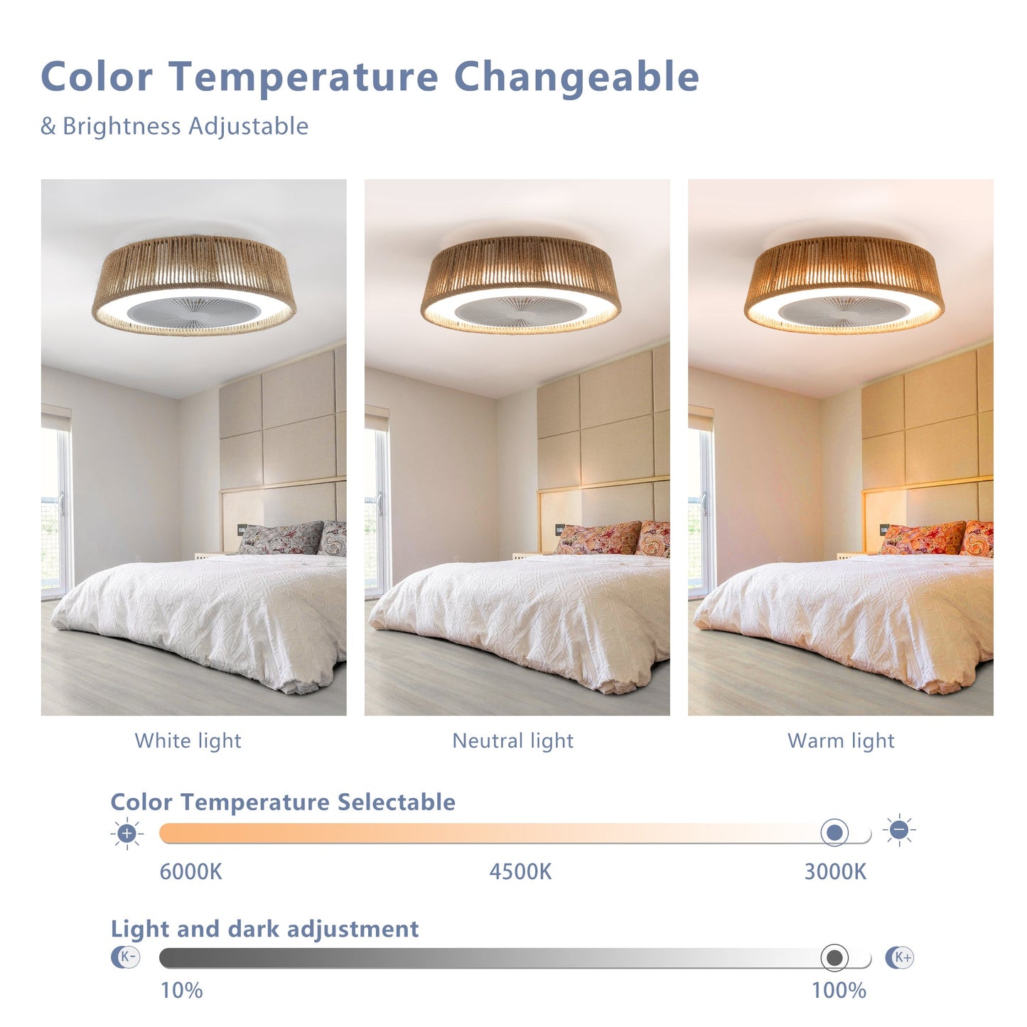 (Same as W1340137055/L10003) 21' Bohemian Braided Ceiling Fan Light, Silent Remote Control with Timing Function, Adjustable Color Temperature, Suitable for Bedroom and Living Room - 1st Choice Furniture Direct