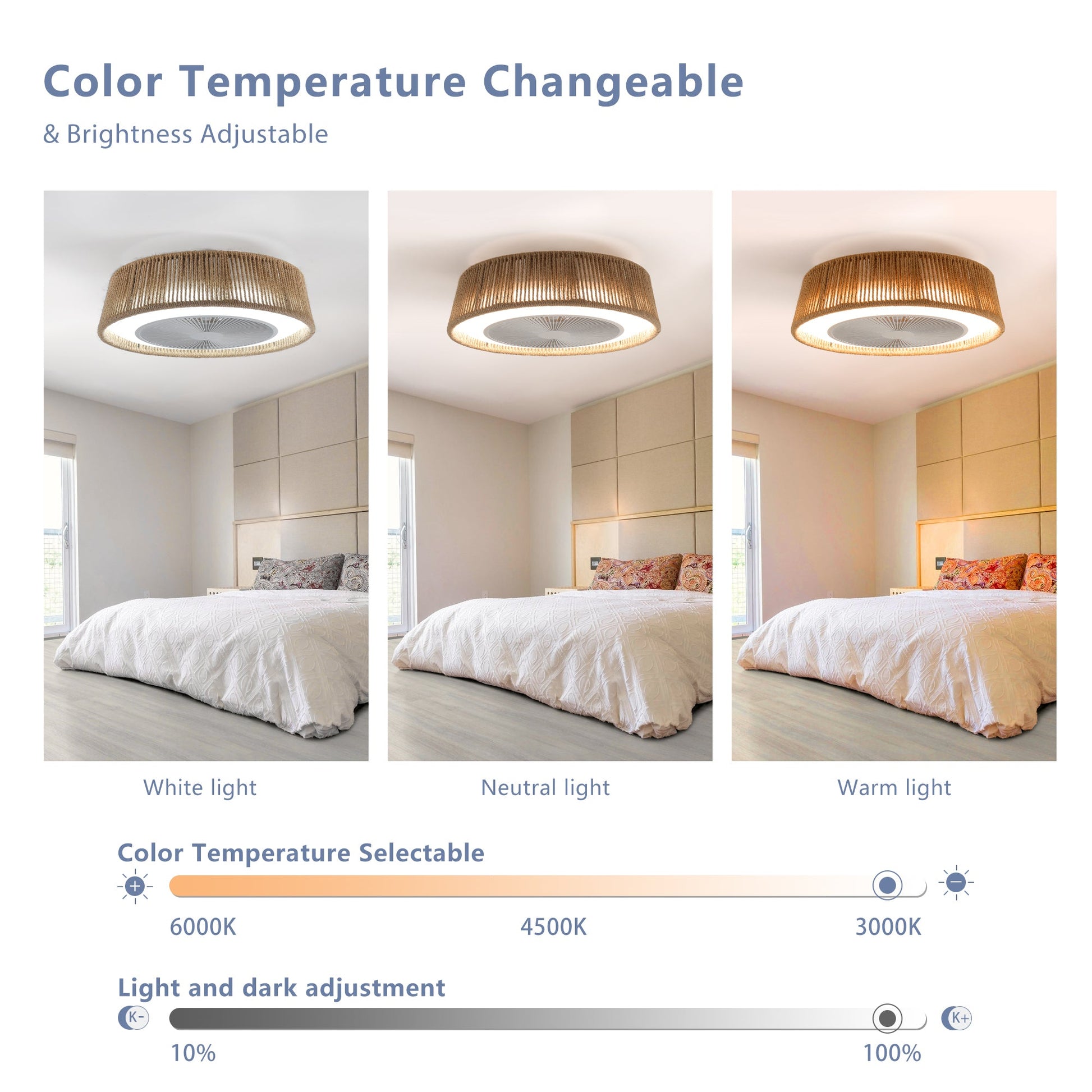 (Same as W1340137055/L10003) 21' Bohemian Braided Ceiling Fan Light, Silent Remote Control with Timing Function, Adjustable Color Temperature, Suitable for Bedroom and Living Room - 1st Choice Furniture Direct