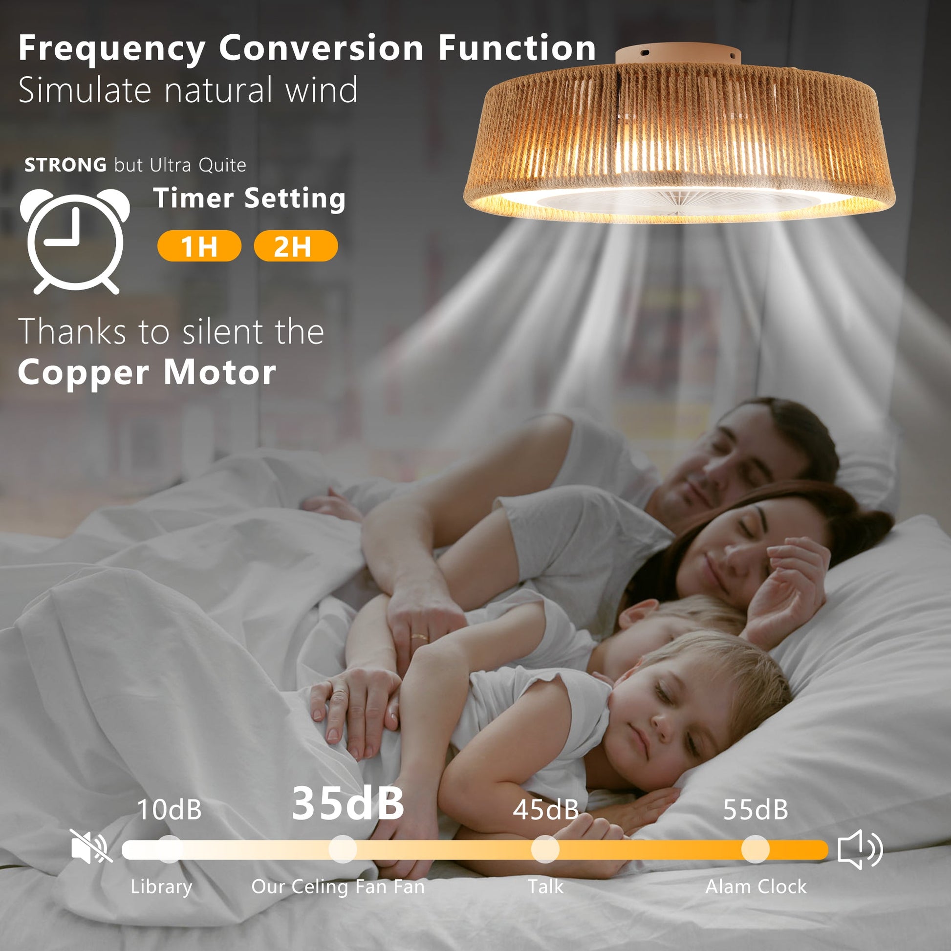 (Same as W1340137055/L10003) 21' Bohemian Braided Ceiling Fan Light, Silent Remote Control with Timing Function, Adjustable Color Temperature, Suitable for Bedroom and Living Room - 1st Choice Furniture Direct