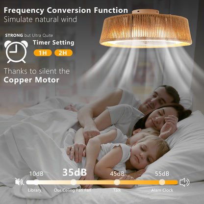 (Same as W1340137055/L10003) 21' Bohemian Braided Ceiling Fan Light, Silent Remote Control with Timing Function, Adjustable Color Temperature, Suitable for Bedroom and Living Room - 1st Choice Furniture Direct