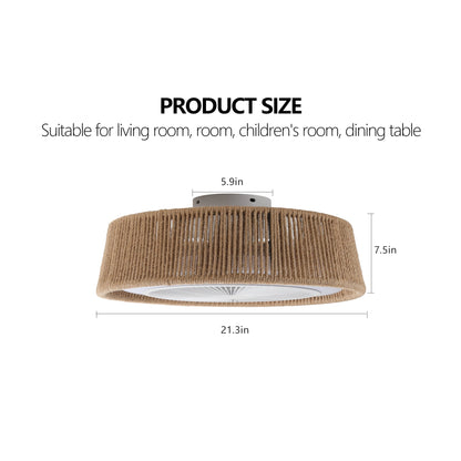 (Same as W1340137055/L10003) 21' Bohemian Braided Ceiling Fan Light, Silent Remote Control with Timing Function, Adjustable Color Temperature, Suitable for Bedroom and Living Room - 1st Choice Furniture Direct
