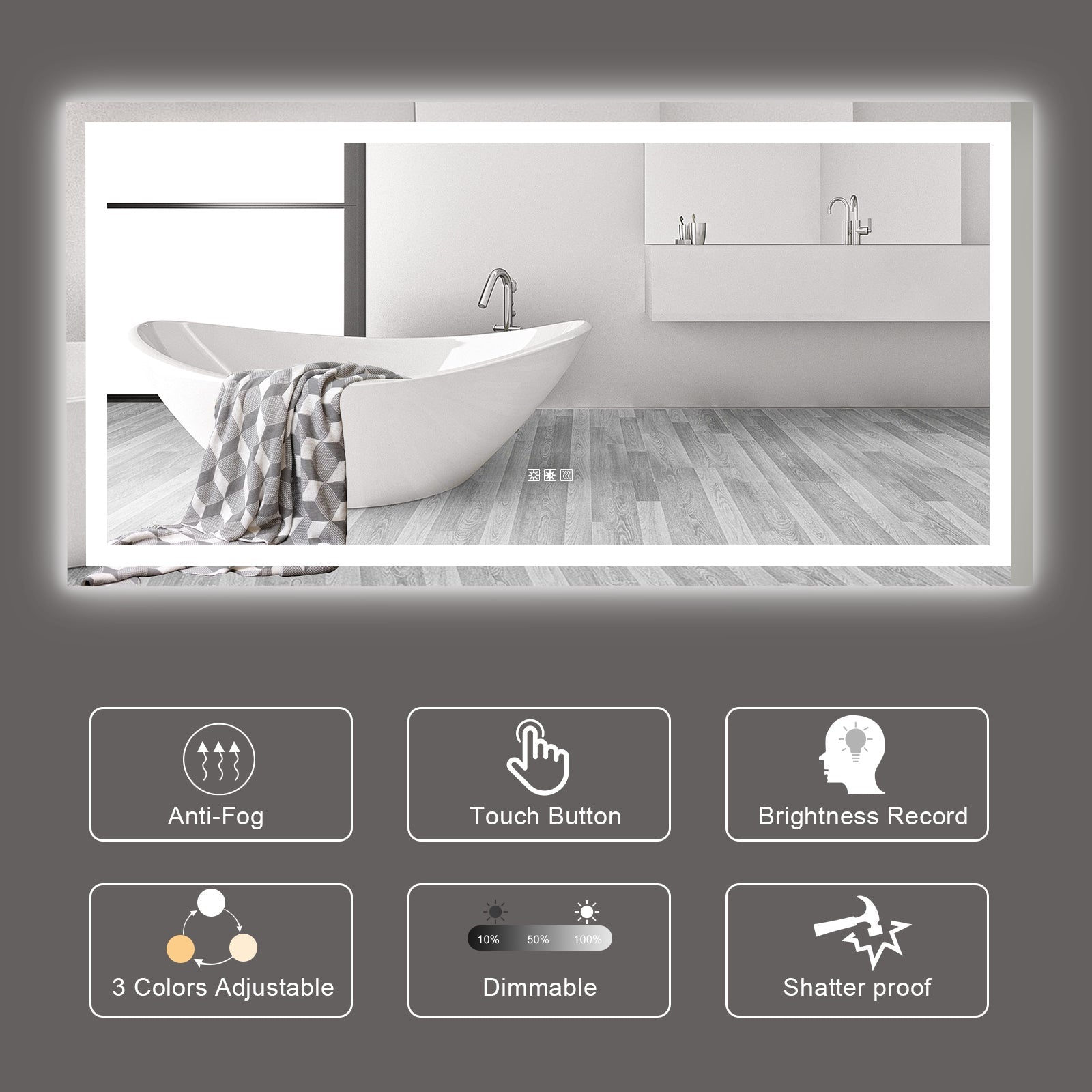 (Same as W134070942/L4004) 72'×36' LED Mirror Light Bathroom,anti - Fog & Dimming Led Bathroom Vanity Mirror - 1st Choice Furniture Direct