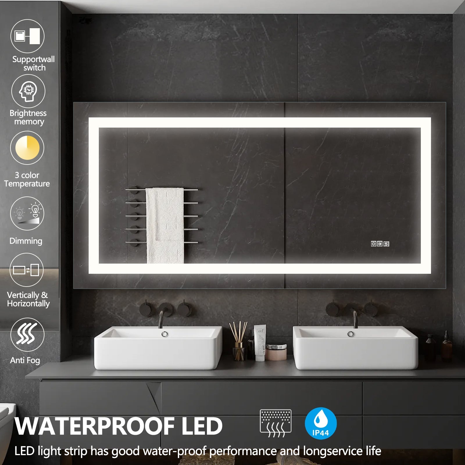 (Same as W134070942/L4004) 72'×36' LED Mirror Light Bathroom,anti - Fog & Dimming Led Bathroom Vanity Mirror - 1st Choice Furniture Direct