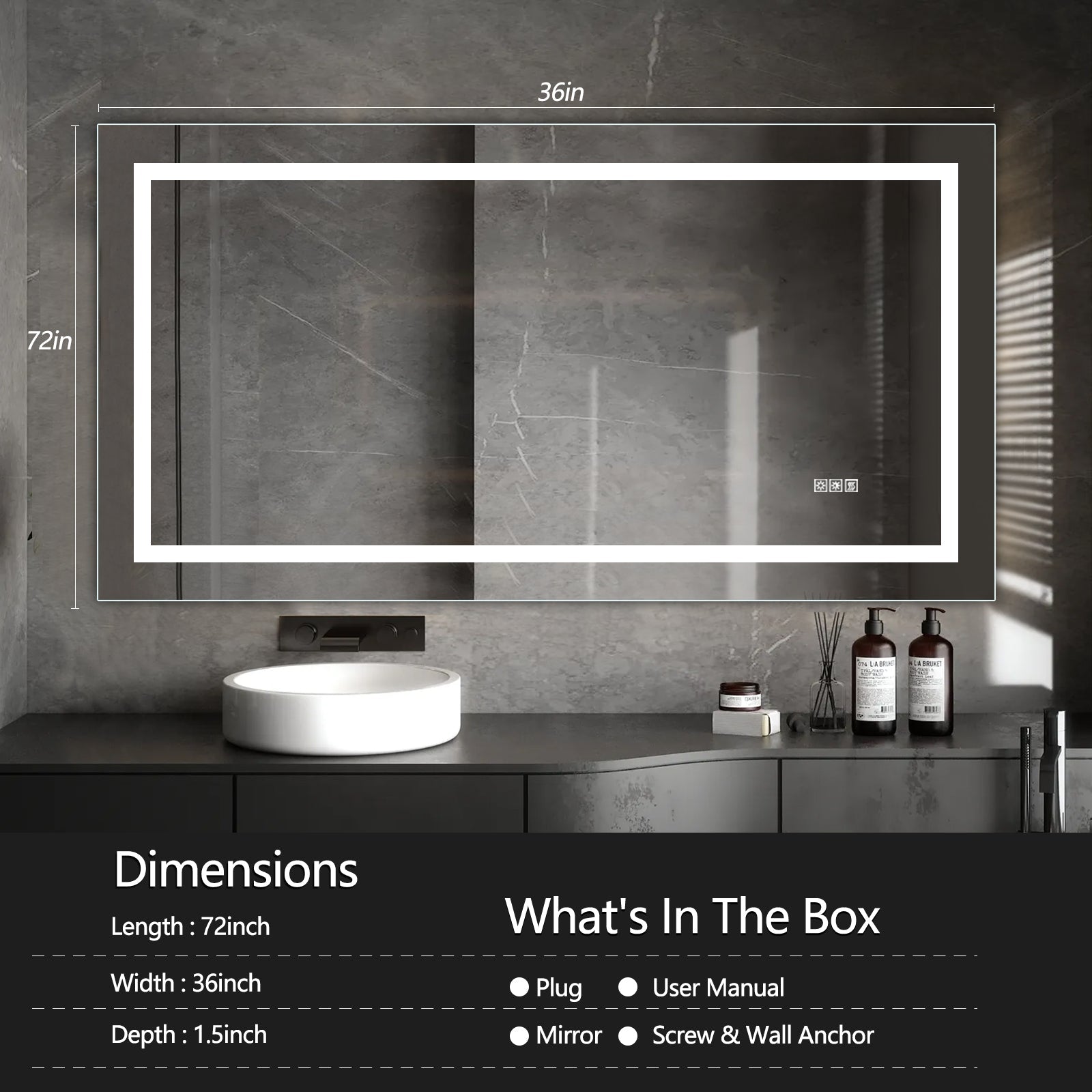 (Same as W134070942/L4004) 72'×36' LED Mirror Light Bathroom,anti - Fog & Dimming Led Bathroom Vanity Mirror - 1st Choice Furniture Direct