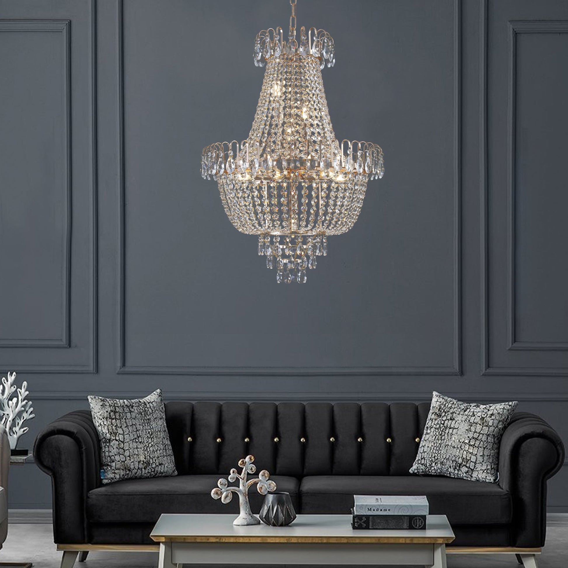 (Same as W1340P143189)Gold Crystal Chandeliers,Large Contemporary Luxury Ceiling Lighting for Living Room Dining Room Bedroom Hallway (Without Bulb) - 1st Choice Furniture Direct