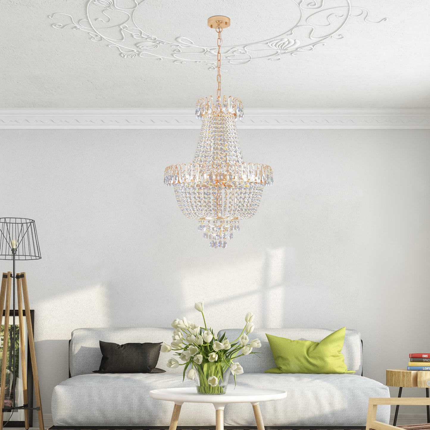 (Same as W1340P143189)Gold Crystal Chandeliers,Large Contemporary Luxury Ceiling Lighting for Living Room Dining Room Bedroom Hallway (Without Bulb) - 1st Choice Furniture Direct