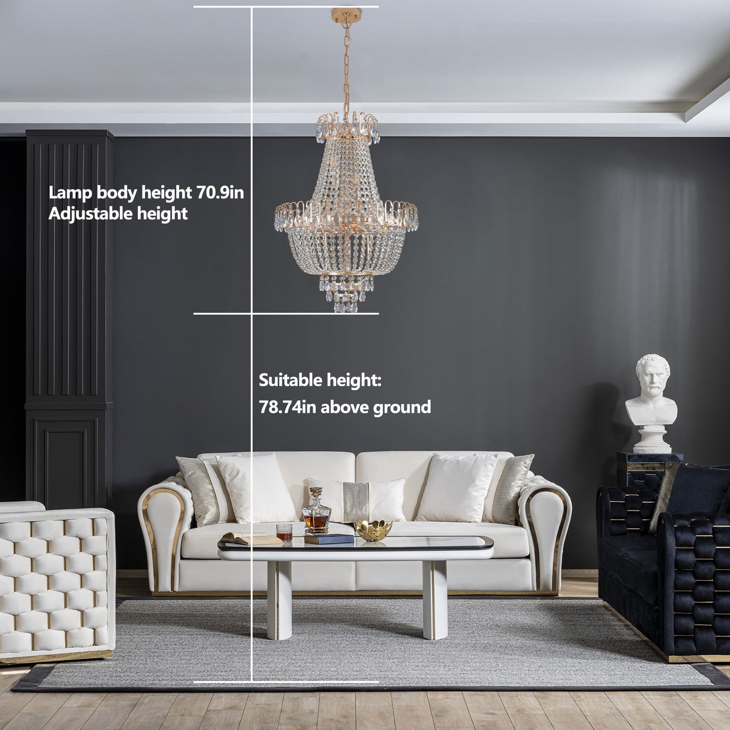 (Same as W1340P143189)Gold Crystal Chandeliers,Large Contemporary Luxury Ceiling Lighting for Living Room Dining Room Bedroom Hallway (Without Bulb) - 1st Choice Furniture Direct