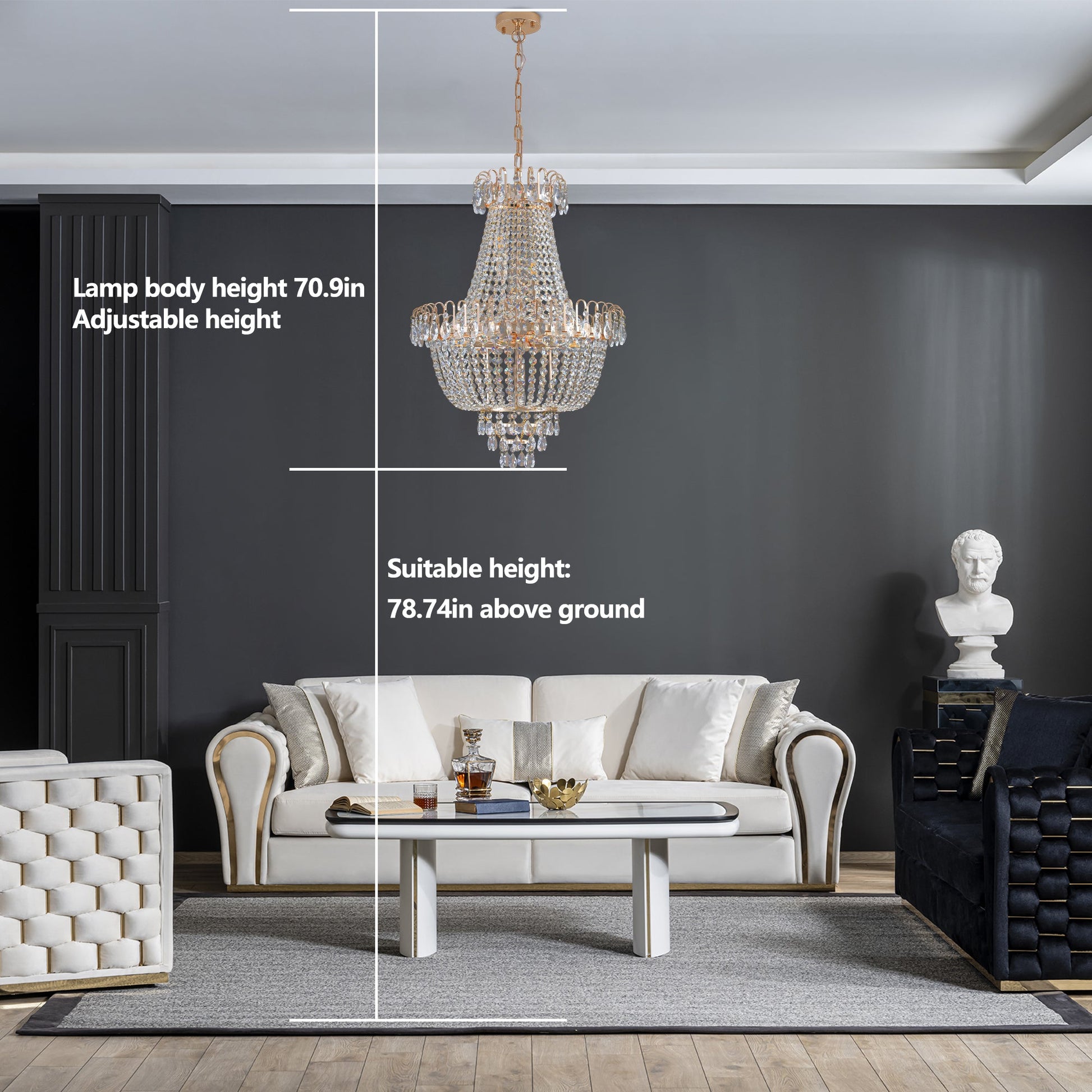 (Same as W1340P143189)Gold Crystal Chandeliers,Large Contemporary Luxury Ceiling Lighting for Living Room Dining Room Bedroom Hallway (Without Bulb) - 1st Choice Furniture Direct