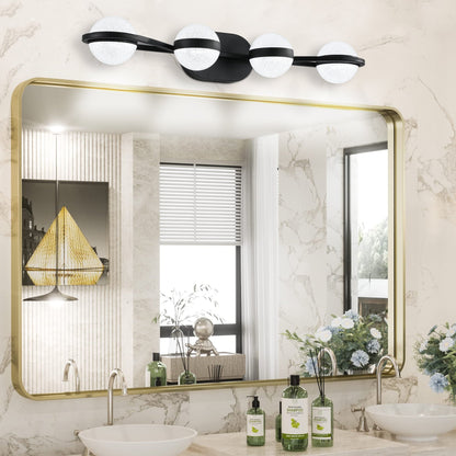 (Same as W1340P143677/L2001 - B - 4) 30' Black Minimalist LED Bathroom Vanity Light with Crystal Sand Acrylic Shades, 4 - Light Wall Mounted Decorative Lighting Fixture, Suitable for Bathroom Vanity Mirror - 1st Choice Furniture Direct