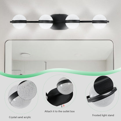 (Same as W1340P143677/L2001 - B - 4) 30' Black Minimalist LED Bathroom Vanity Light with Crystal Sand Acrylic Shades, 4 - Light Wall Mounted Decorative Lighting Fixture, Suitable for Bathroom Vanity Mirror - 1st Choice Furniture Direct