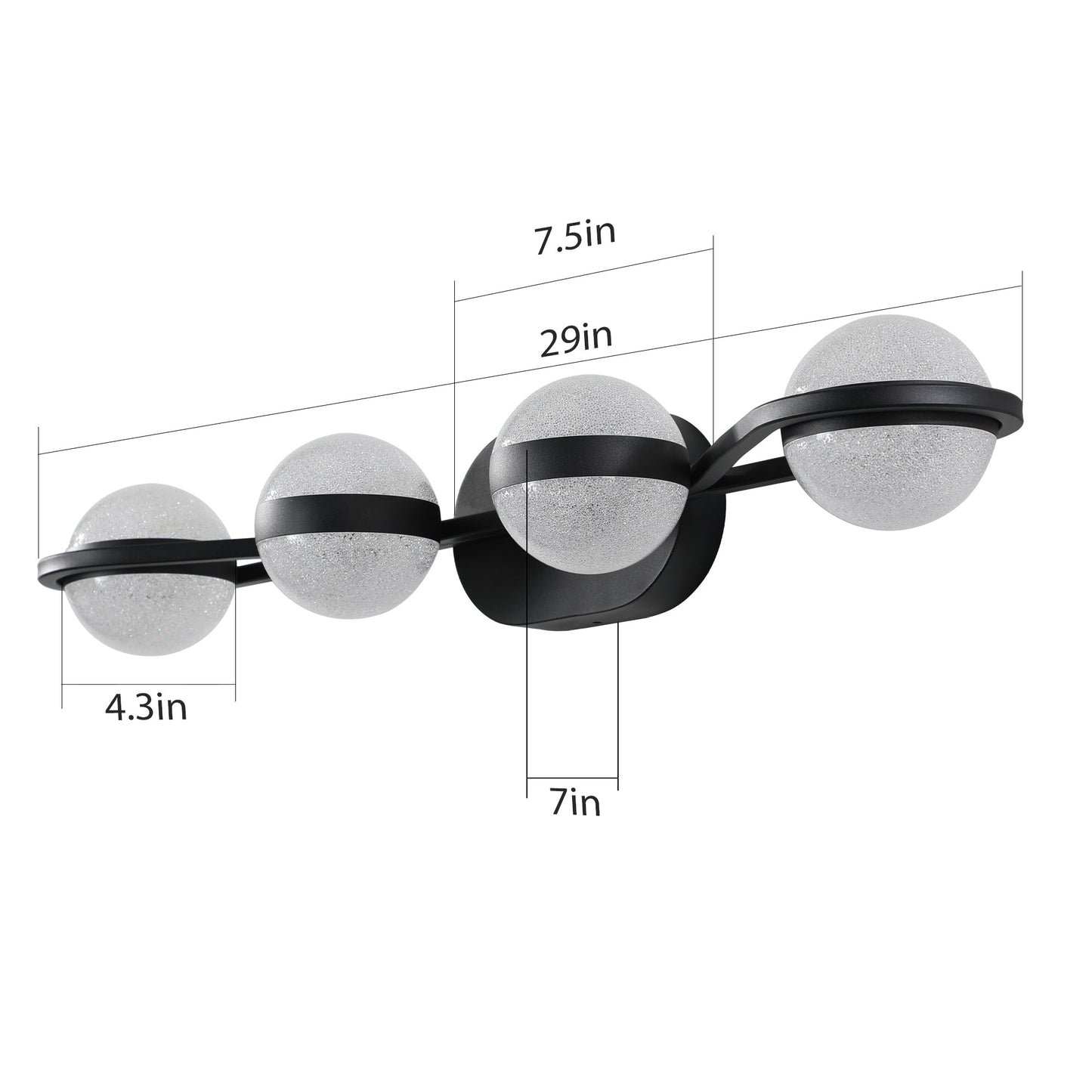 (Same as W1340P143677/L2001 - B - 4) 30' Black Minimalist LED Bathroom Vanity Light with Crystal Sand Acrylic Shades, 4 - Light Wall Mounted Decorative Lighting Fixture, Suitable for Bathroom Vanity Mirror - 1st Choice Furniture Direct