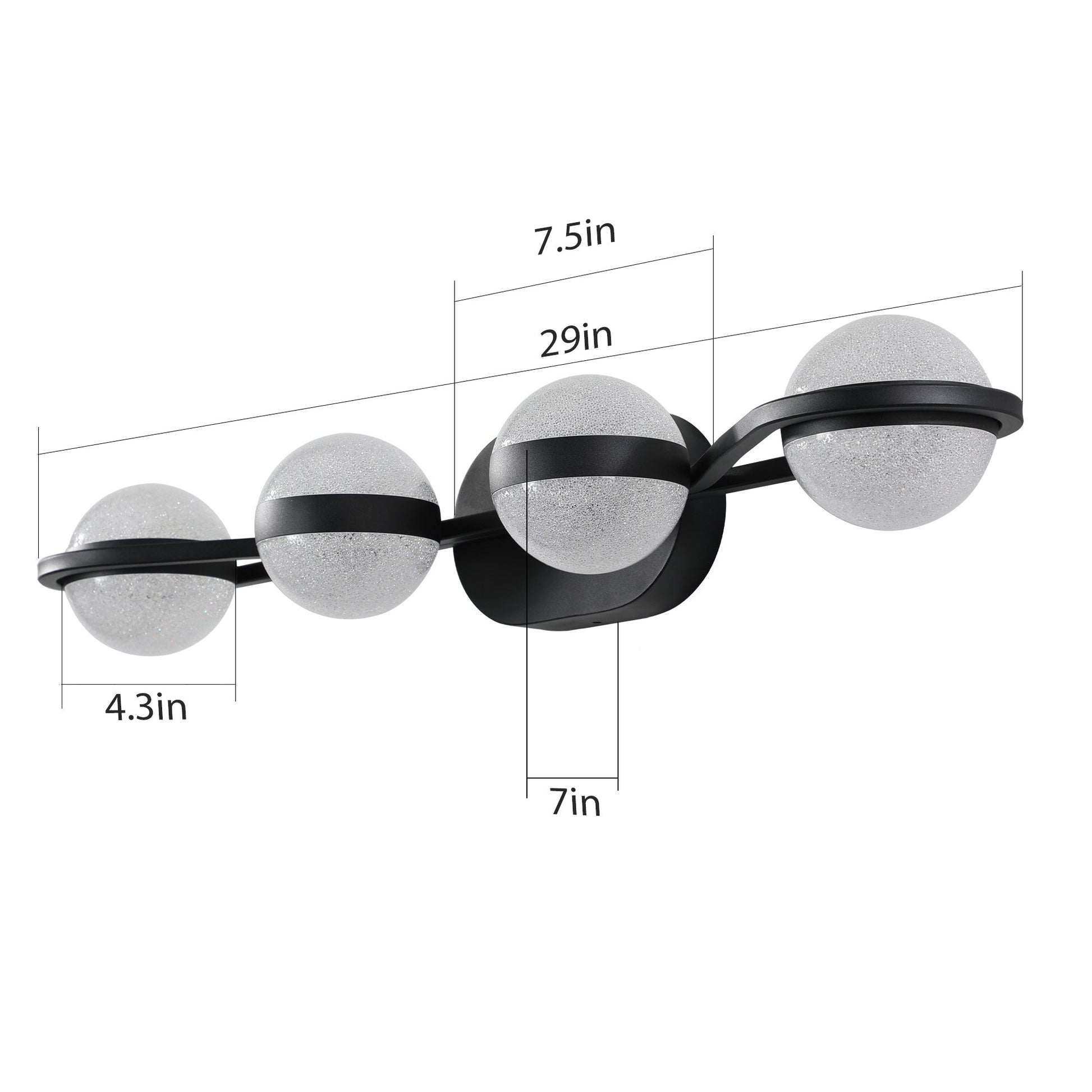 (Same as W1340P143677/L2001 - B - 4) 30' Black Minimalist LED Bathroom Vanity Light with Crystal Sand Acrylic Shades, 4 - Light Wall Mounted Decorative Lighting Fixture, Suitable for Bathroom Vanity Mirror - 1st Choice Furniture Direct
