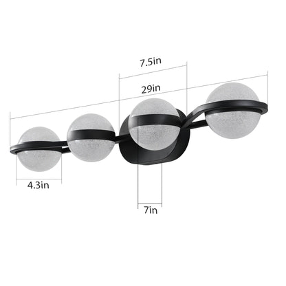 (Same as W1340P143677/L2001 - B - 4) 30' Black Minimalist LED Bathroom Vanity Light with Crystal Sand Acrylic Shades, 4 - Light Wall Mounted Decorative Lighting Fixture, Suitable for Bathroom Vanity Mirror - 1st Choice Furniture Direct